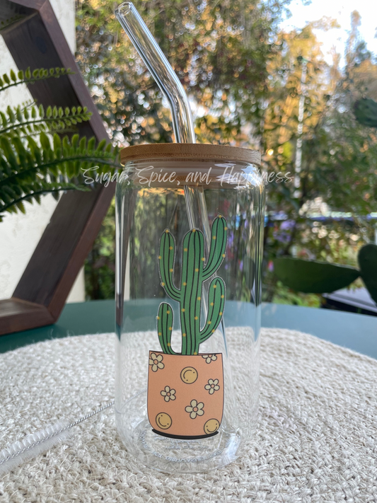 Cactus Smile Glass Cup