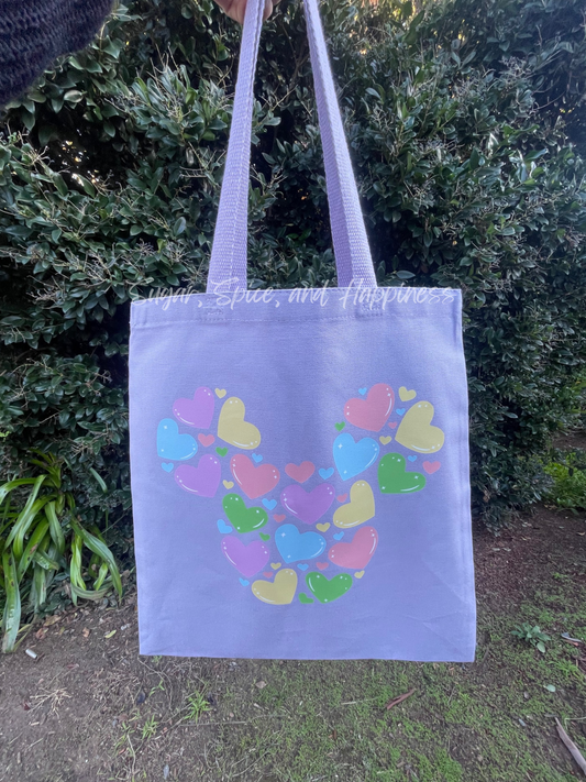 Mickey Rainbow Hearts Lavender Tote