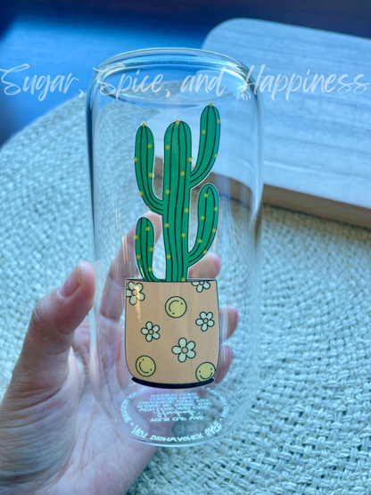 Cactus Smile Glass Cup