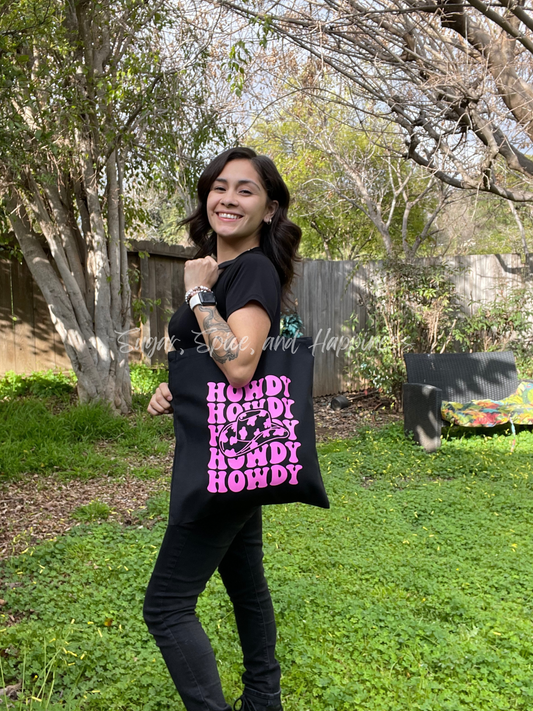 Howdy (Pink) Black Tote