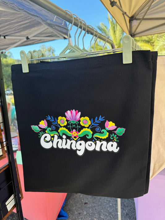 Floral Chingona Black Tote