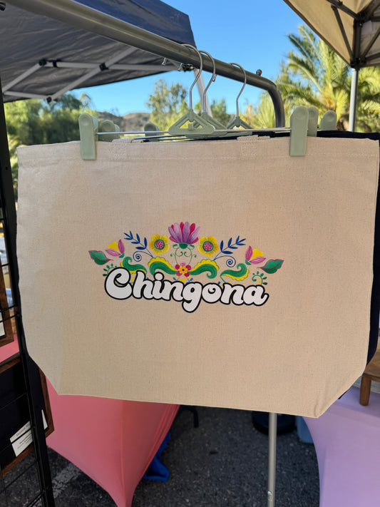 Floral Chingona Natural Jumbo Tote