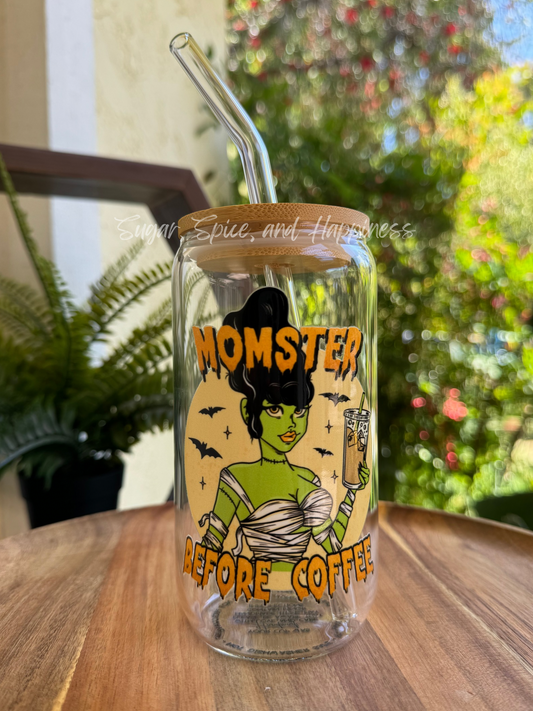 Momster Before Coffee Glass Cup