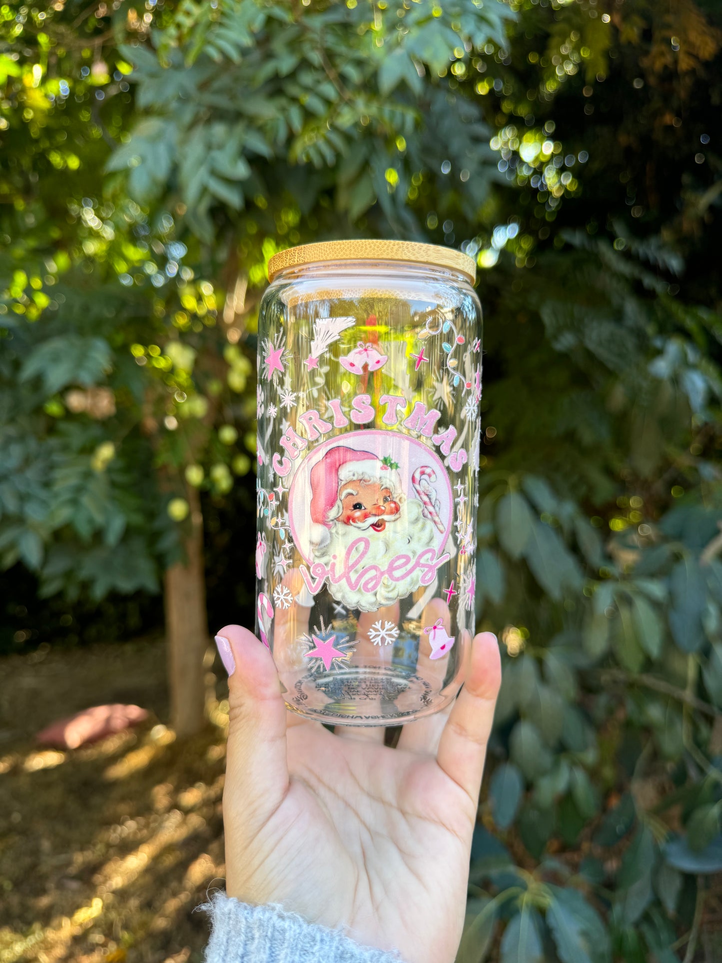 Pink Christmas Vibes Glass Cup