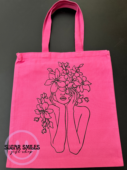 Floral Woman Hot Pink Tote