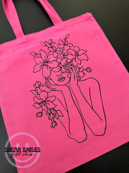 Floral Woman Hot Pink Tote